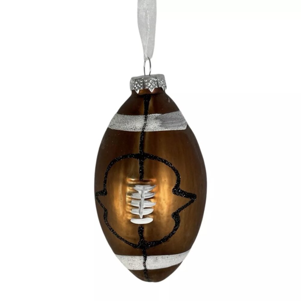 Christmas Ornament Football Glass Brown Glitter Accents Sports Holiday Decor New